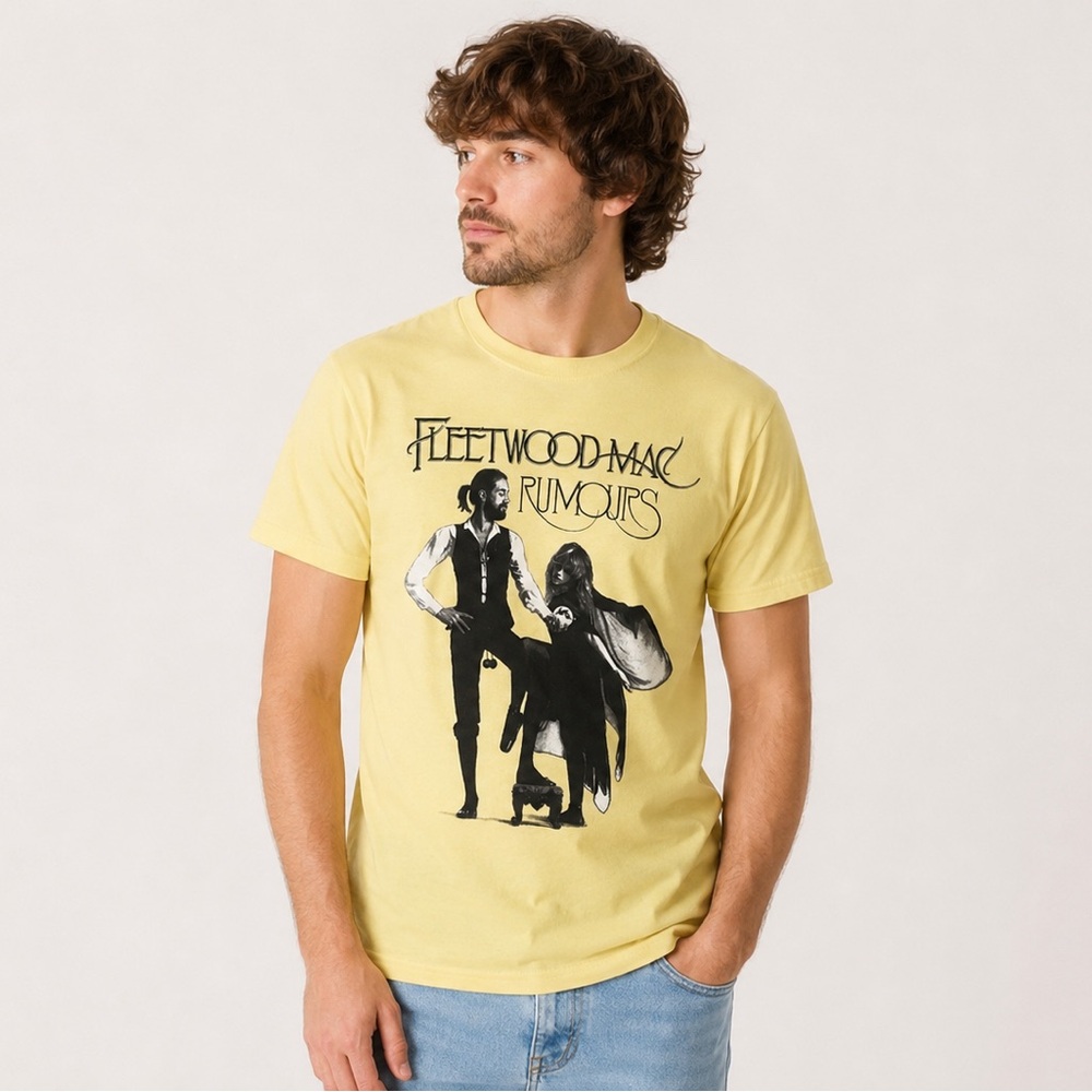 Fleetwood Mac Rumours Band T-Shirt Yellow Graphic Tee Small Cotton Rock Music